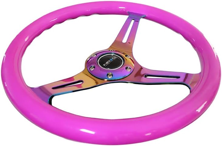 NRG Innovations NRG-ST-015MC-NPP Classic Wood Grain Steering Wheel, 350mm 3 Neochrome Spokes-Neon Purple Color