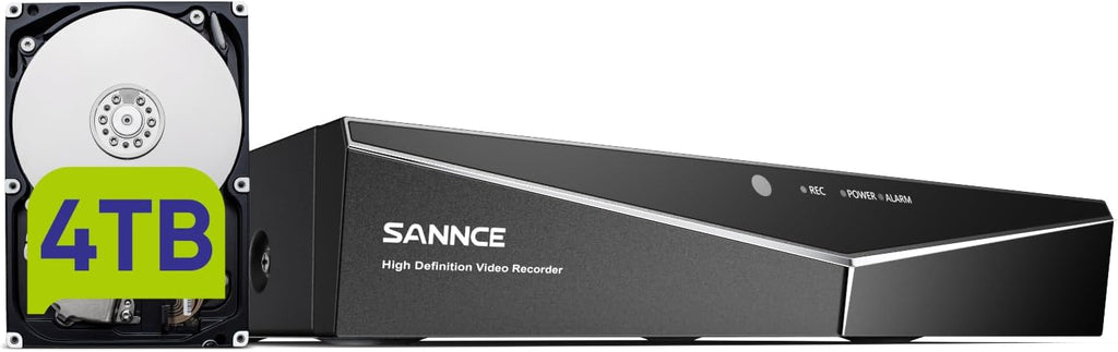 16 Channel Security CCTV DVR with 4TB Hard Drive, SANNCE 1080p Lite 5-in-1 Hybrid Video Recorder for 2MP TVI AHD CVI CVBS Analog IP Security Cameras, Motion Alerts, Remote Access, 24/7 Recording