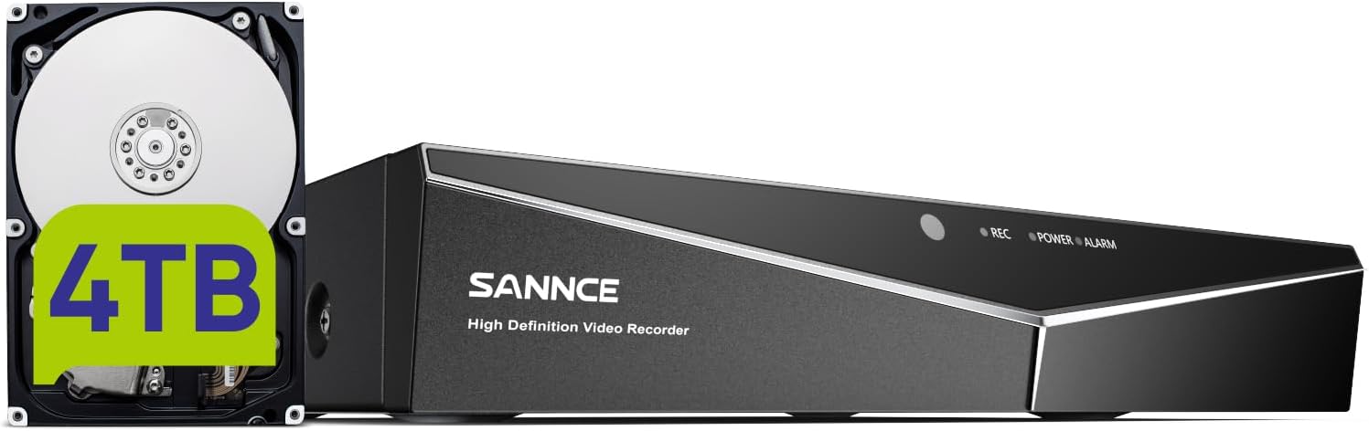 16 Channel Security CCTV DVR with 4TB Hard Drive, SANNCE 1080p Lite 5-in-1 Hybrid Video Recorder for 2MP TVI AHD CVI CVBS Analog IP Security Cameras, Motion Alerts, Remote Access, 24/7 Recording