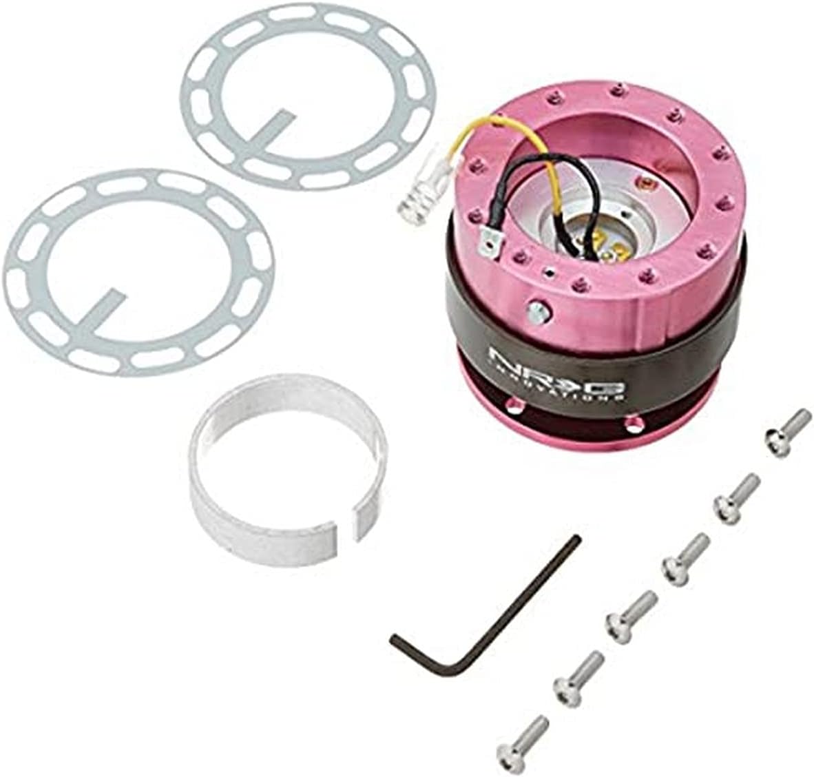 NRG Innovations Gen 2.0 Steering Wheel Quick Release Adapter 6-HOLE with Mounting Bolts (Pink Body/Titanium Chrome Ring), NRG-SRK-200PK
