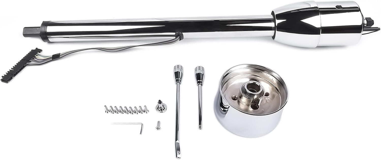 30' Chrome Tilt Street Rod Floor Shift Steering Column w/Wheel Adapter No Key Without Ignition Switch 9 Bolt Stainless Steel