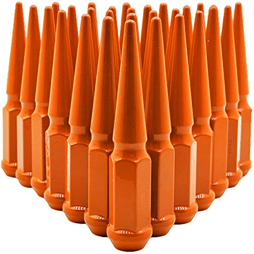 24 Pc Powder Coated Orange Spike Lug Nuts | M14x1.5 | 4.5 inch Tall | 1 Piece Construction | Compatible with F-150 2015-2020 6x135 MM Bolt Pattern