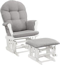 HomeStock Glider and Ottoman Set - Padded Arms, Storage Pockets, Metal Bearings White and Gray