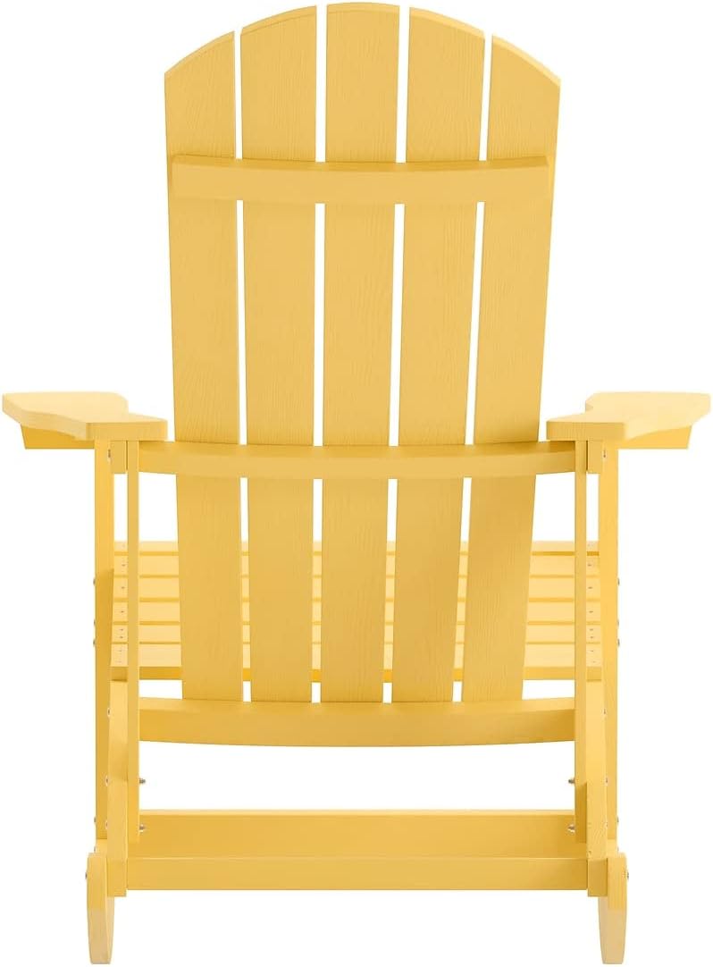 Flash Furniture Savannah Poly Resin Wood Adirondack Rocking Chair - All Weather Yellow Polystyrene - Stainless Steel Hardware - Set of 2