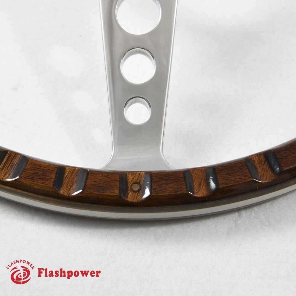 15'' Classic Wood Steering Wheel 9 Rivets with Horn Button