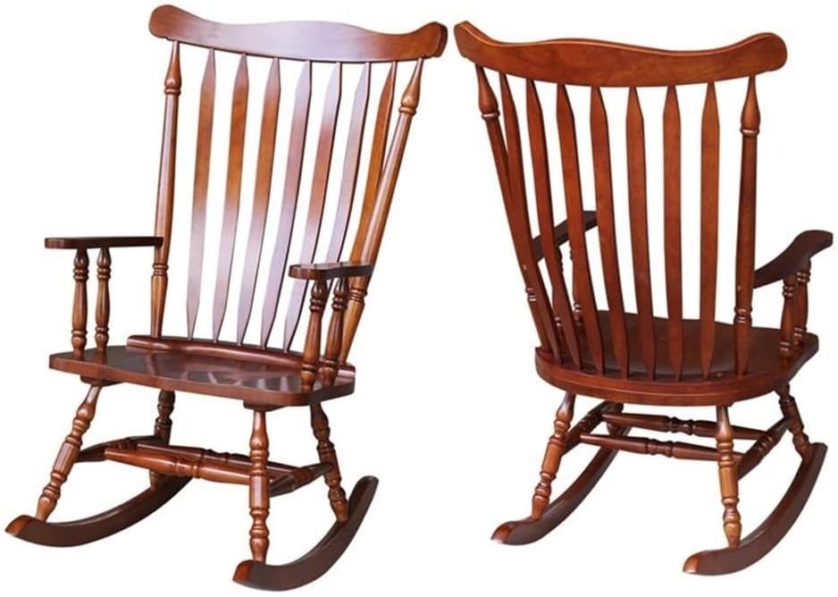 Pemberly Row Solid Wood Rocking Chair, Soft Cherry Finish, 44.5' H x 28' W x 36' D, Traditional Design with Spindle Back, Turned Features, Easy Assembly, Indoor Living Room Seating