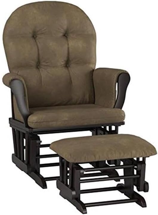 HomeStock Glider and Ottoman Set - Padded Arms, Storage Pockets, Metal Bearings White and Gray