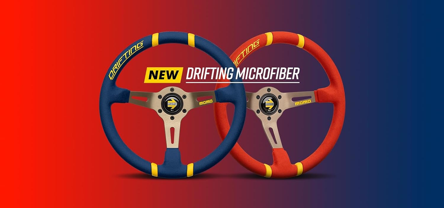 MOMO Drifting Microfiber Steering Wheel 350mm – Blue Microfiber/Anthracite Spokes