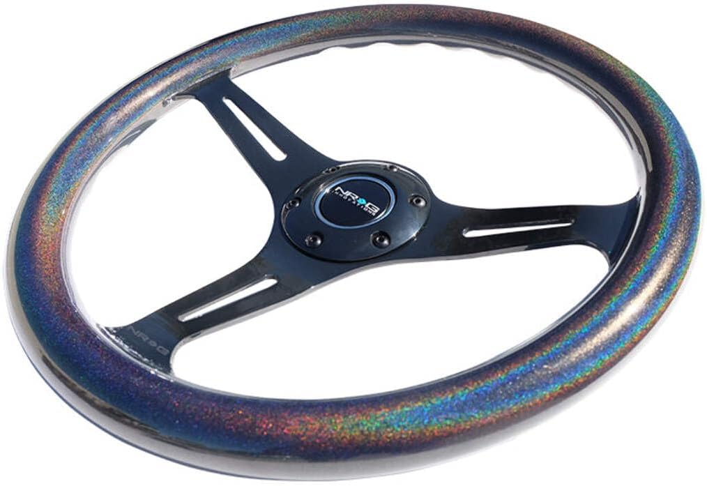 NRG Innovations NRG-ST-015BC-CN Classic Wood Grain Steering Wheel- 350mm 25mm Deep, 3 Black Spokes- Pearlescent Paint Grip