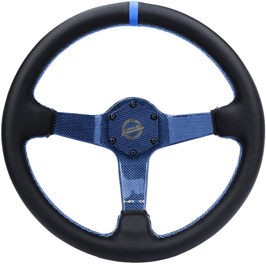 NRG Innovations NRG-RST-036CF-BL Carbon Fiber Steering Wheel 350mm Blue Carbon Fiber, Blue Stiching, Blue Center Mark, Leater