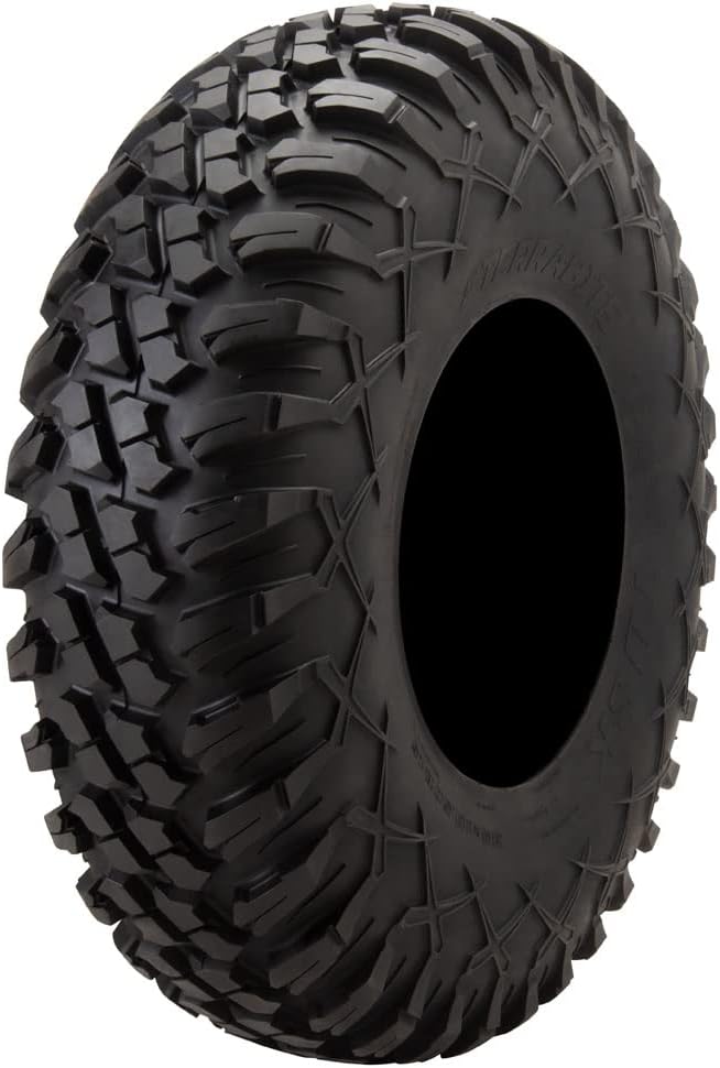 Tusk Racing Four 28x10-14 Tusk TERRABITE 8-Ply Radial UTV Tires mounted on Tusk CASCADE Wheels - For POLARIS applications - 4/156 bolt pattern - Includes Lug Nuts (5+2 Wheel Offset, Machined/Black)