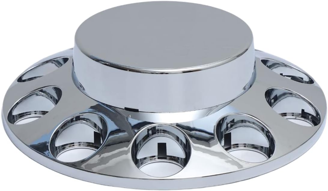 ABS Plastic Chromed Hubcaps Front and Rear Wheel Axle Cover Set with 33mm Thread-On Lug Nut Covers for Semi Trucks (Flat)