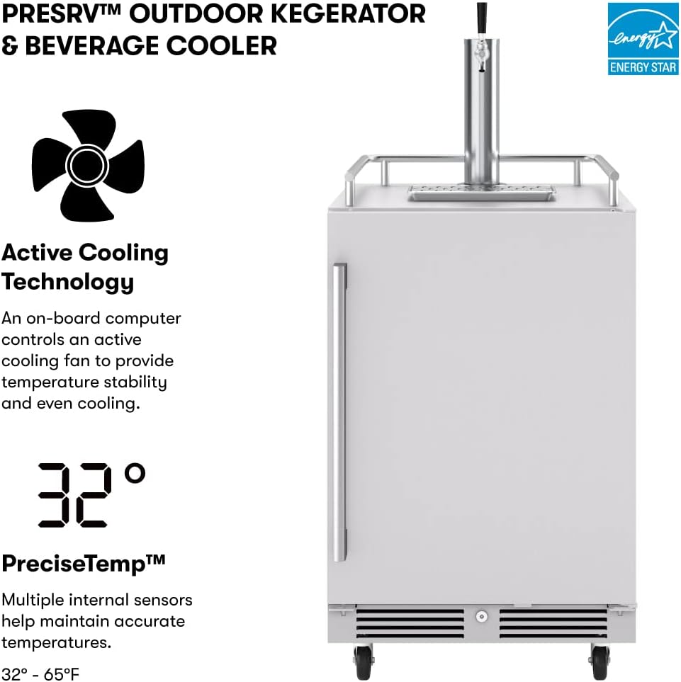 Zephyr Presrv™ 24' Stainless Steel Outdoor Kegerator & Beverage Cooler -Freestanding Fridge and Keg Beer Cooler - Compatible with Multiple Keg Configurations (Tap Kits sold separately)