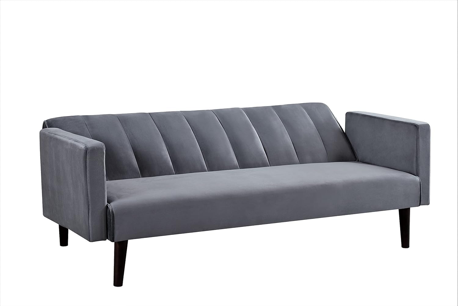 Container Furniture Direct 72' Velvet Convertible Futon Sofa Bed - Full Out Twin Sleeper Couch w/Channel Stitch, Wood Frame & High-Density Foam - Space-Saving for Apartments/Dorms, Grey