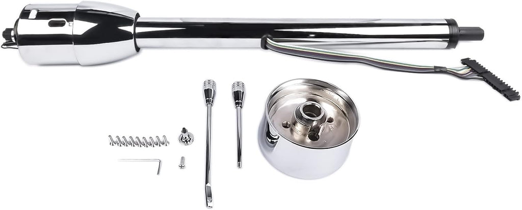 30' Chrome Tilt Street Rod Floor Shift Steering Column w/Wheel Adapter No Key Without Ignition Switch 9 Bolt Stainless Steel