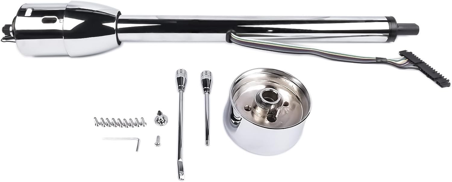 30' Chrome Tilt Street Rod Floor Shift Steering Column w/Wheel Adapter No Key Without Ignition Switch 9 Bolt Stainless Steel