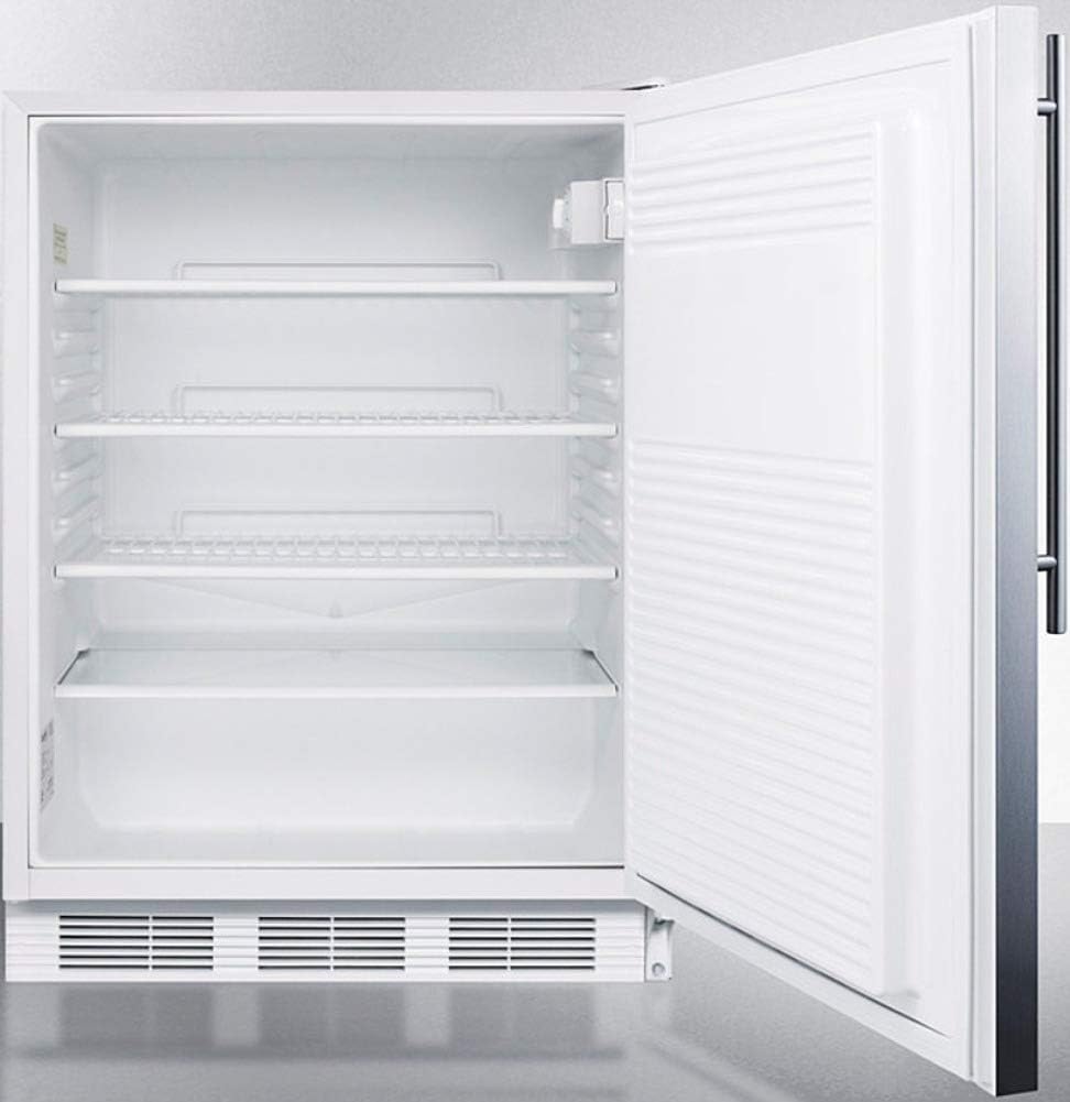 Summit Appliance FF7LWBISSHVADA ADA Compliant Built-in Undercounter All-Refrigerator for General Purpose Use with Auto Defrost, Lock, Stainless Steel Door, Thin Handle and White Cabinet