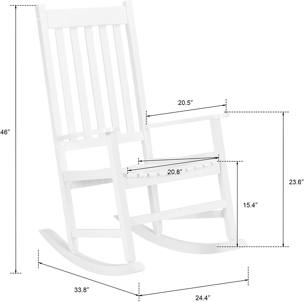 VINGLI 2PCS Wood Rocking Chairs Relaxing Rocker Real Wood High Back Seat for Deck, Garden, Backyard, Porch, Indoor or Outdoor Use, White