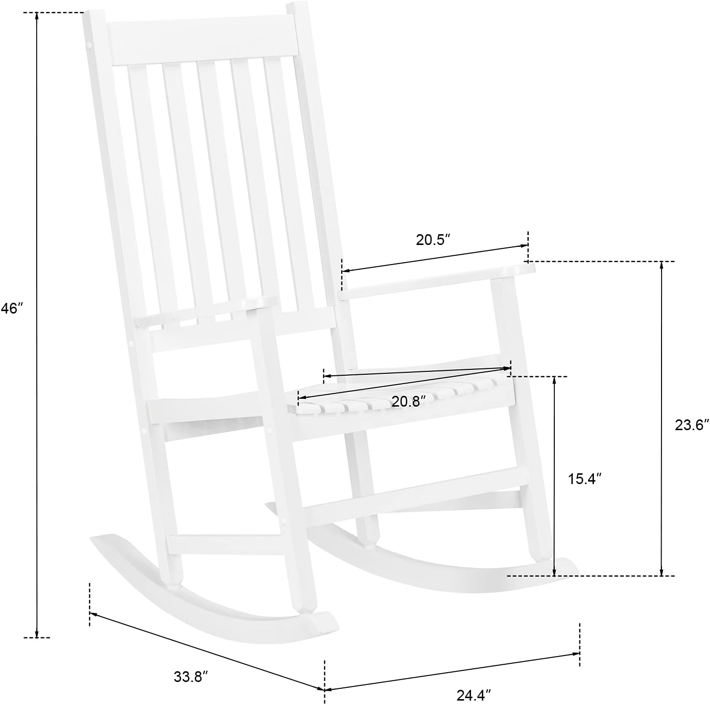 VINGLI 2PCS Wood Rocking Chairs Relaxing Rocker Real Wood High Back Seat for Deck, Garden, Backyard, Porch, Indoor or Outdoor Use, White
