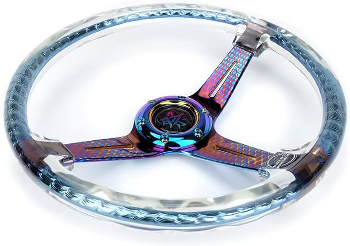 NRG Innovations NRG-RST-027GM-CL Reinforced Steering Wheel 350mm 2' Deep Dish Clear Acrylic Steering Wheel in Clear and Geometric NeoChrome Spoke Finish with Slits.