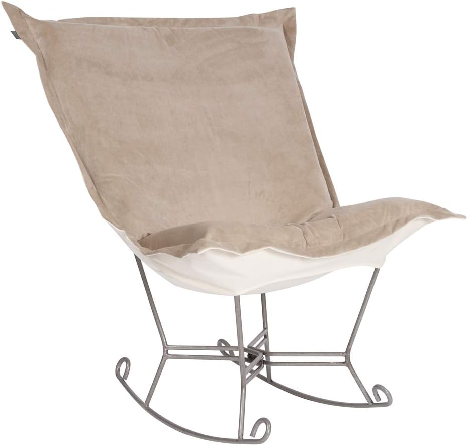 Howard Elliott Collection Scroll Puff Rocker Chair with Cover, Multipurpose Butterfly Seating with Titanium Frame, Portable Indoor & Outdoor Patio Lounge Chair for Camping & Home, Bella Sand