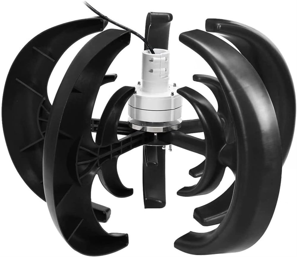 1000W Wind Turbine Generator, Black Vertical Wind Power Generator With Controller 5 Blades, Low Noise Small Windmill Free Energy, Low Wind Speed Start(12v)