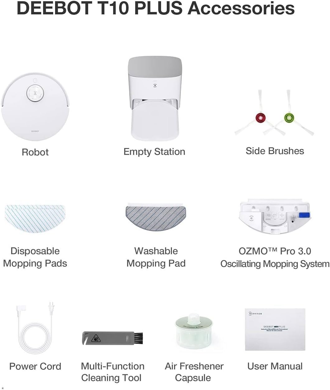 ECOVAS T10 Plus Robot Vacuum and Mop Combo with Auto-Empty Station, 3000Pa, AIVI 3.0 Obstacle Avoidance, OZMO Pro 3.0 Oscillating Mopping, 3D Map, Air Freshener