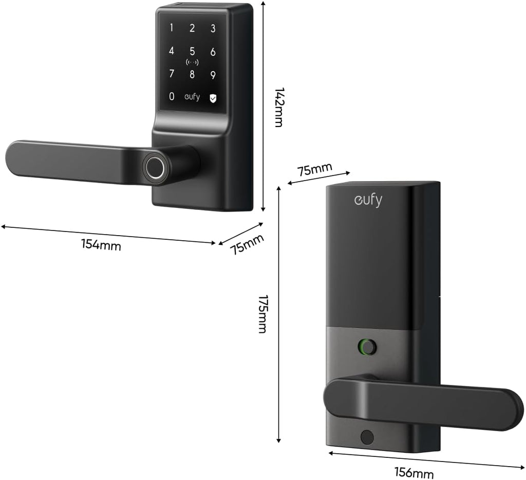 eufy Security Smart Lock C33, Fingerprint Keyless Door Lock with Handle, Built-in Wi-Fi, APP Remote Control, Biometric Door Knob for Entry Door, Auto Lock, IP53 Waterproof