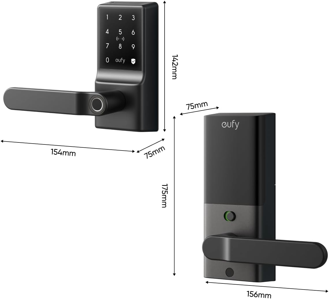 eufy Security Smart Lock C33, Fingerprint Keyless Door Lock with Handle, Built-in Wi-Fi, APP Remote Control, Biometric Door Knob for Entry Door, Auto Lock, IP53 Waterproof