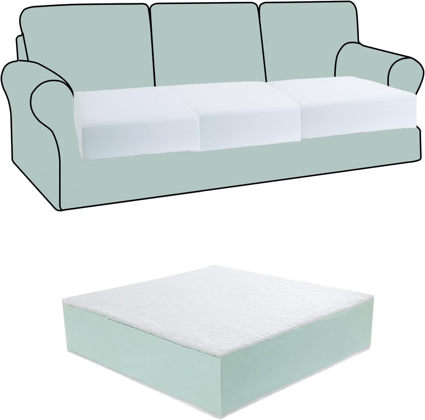 HOMBYS Couch Cushion Replacement Wrapped with Polyester Batting, High Density Couch Cushions Inserts with Dacron Fiber Layer,Upholstery Cushion Padding with Removable Cover,6 inch Thick,72'x24',1 Pcs