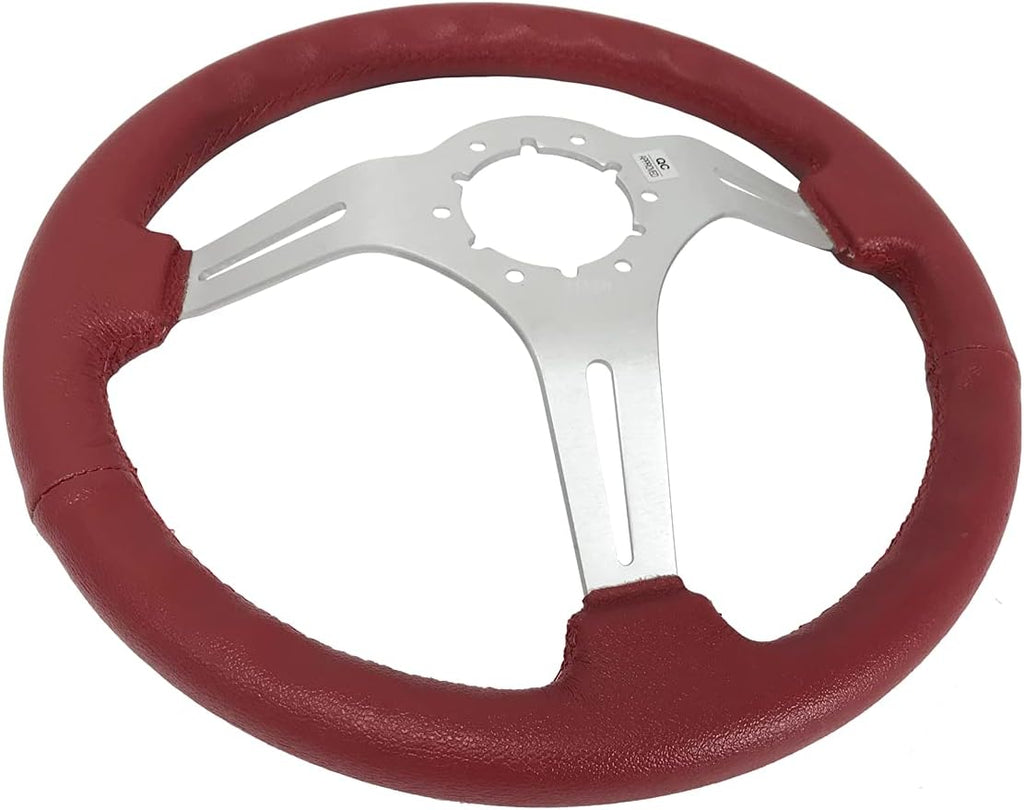 VSW S6 Steering Wheel, Red Leather 6 Bolt Brushed Slotted 3-Spoke ST3014RED