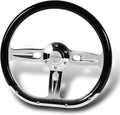 W-Power, 14' Universal 350mm 6 Bolt Hole Aluminum Polished Classic Wood Half Wrap Steering Wheel, Chrome Horn Button JDM Euro VIP Style, 2' Deep (Classic Black Wood Half Wrap)