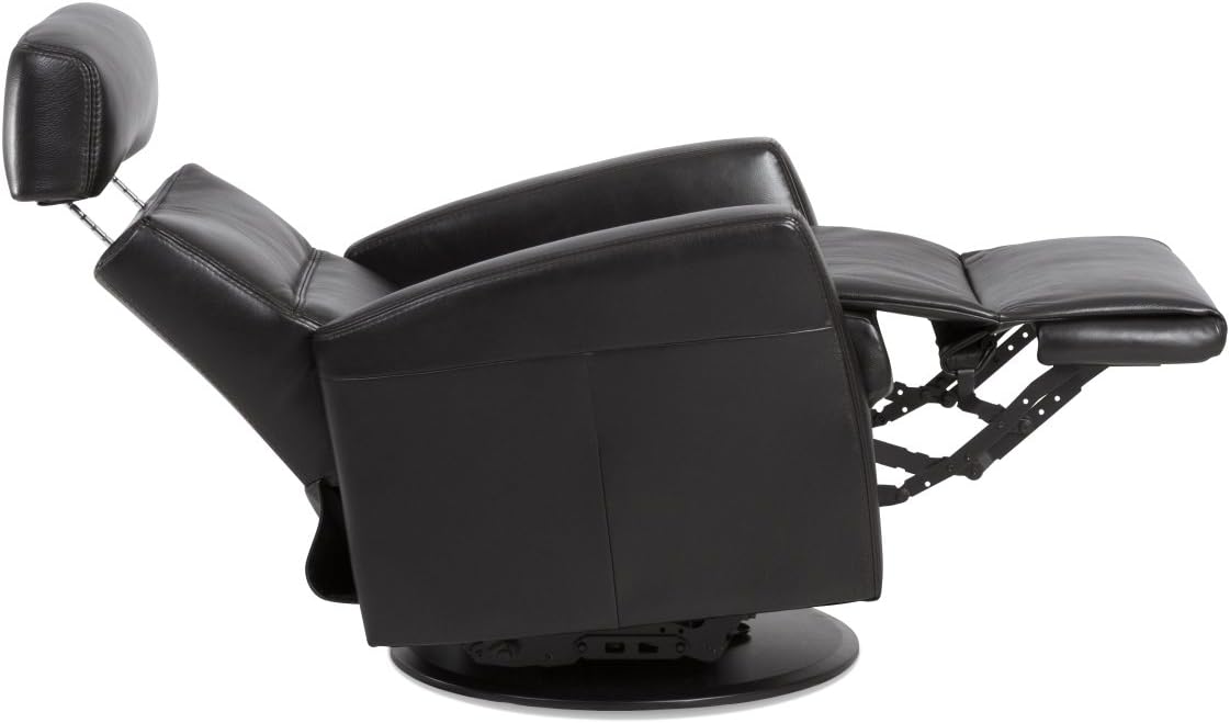IMG Divani RM 125 Small Glider Relaxer Rocking Recliner Swivel Chair - Sauvage Charcoal Leather Power Recline - Adjustable Headres