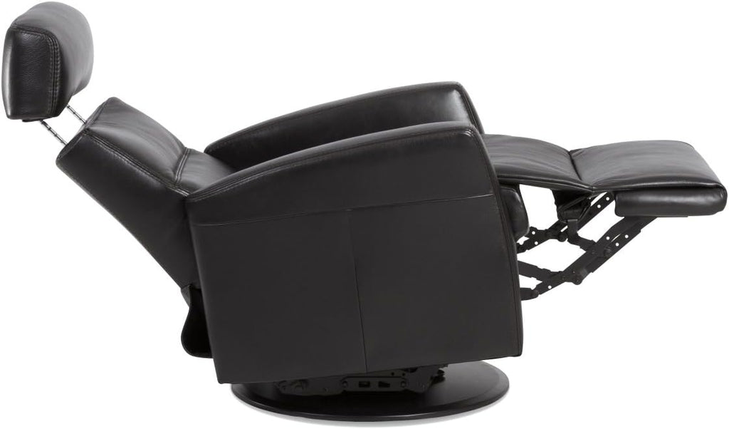 IMG Divani RG 225 Medium Glider Relaxer Rocking Recliner Swivel Chair - Sauvage Charcoal Leather Manual Recline - Adjustable Headres
