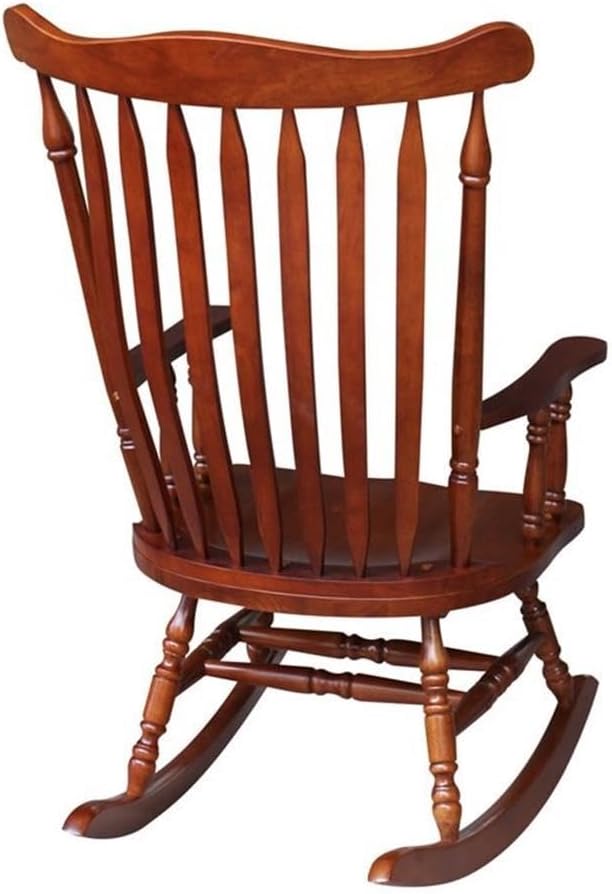 Pemberly Row Solid Wood Rocking Chair, Soft Cherry Finish, 44.5' H x 28' W x 36' D, Traditional Design with Spindle Back, Turned Features, Easy Assembly, Indoor Living Room Seating
