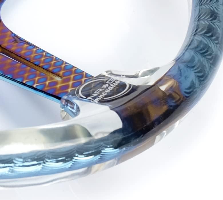 NRG Innovations NRG-RST-027GM-CL Reinforced Steering Wheel 350mm 2' Deep Dish Clear Acrylic Steering Wheel in Clear and Geometric NeoChrome Spoke Finish with Slits.