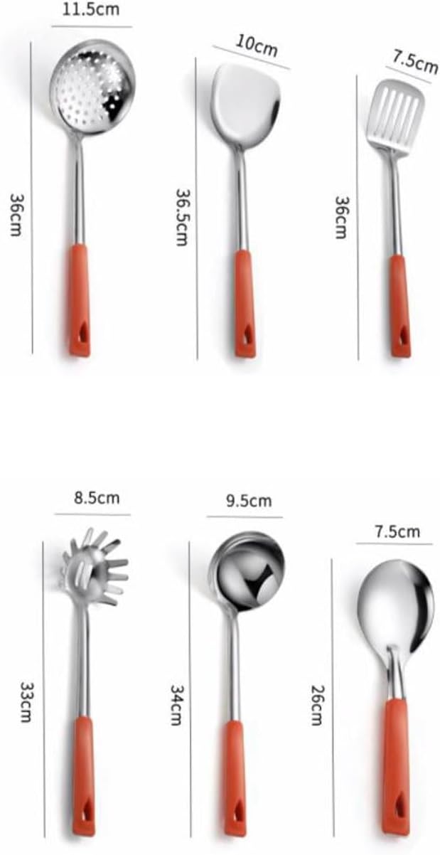 Stainless Steel Cooking Spatulas Spoons 6 Pieces Sets Cooking Utensils Draining Spoons Wood Gadgets (Size : Blue)