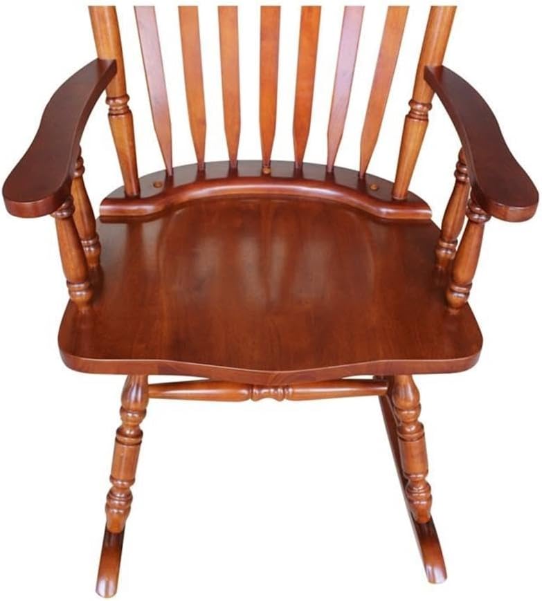 Pemberly Row Solid Wood Rocking Chair, Soft Cherry Finish, 44.5' H x 28' W x 36' D, Traditional Design with Spindle Back, Turned Features, Easy Assembly, Indoor Living Room Seating