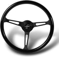 W-Power, 15' Reinforced 380mm 6 Bolt Hole Aluminum Finised Black Wood Grain Trim Steering Wheel, Black Horn Button JDM Euro VIP Style, 3' Deep (Black Wood Grain/Matt Black Spoke)