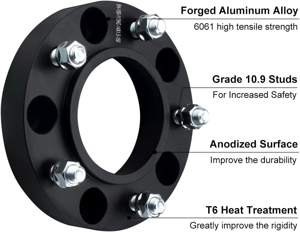 4pc Forged 5x150 Hubcentric Wheel Spacers 2 Inch with 14x1.5 Stud 110mm Hub | Compatible with Toyota 5 Lug for 2007-2021 Tundra, 1998-2021 Land Cruiser, 2008-2022 Sequoia, 2008-2021 LX 570