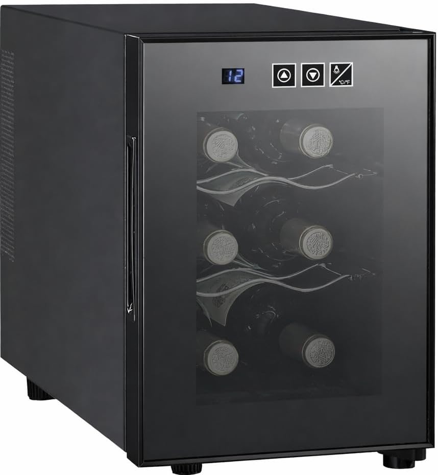 Koolatron 6 Bottle Wine Fridge – Freestanding Wine Cooler with Glass Door, 0.6 cu ft (16 L) Beverage Can Refrigerator, Digital Temperature Control, Ideal for White, Red & Sparkling Wine, Champagne