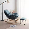 LITFAD Modern Rocking Chair Faux Leather Leisure Glider Chair Upholstered Rocking Seat Comfy Rest Reading Chair Water Resistant Nursery Chair for Living Room, Bedroom, Nursery-Blue, with Ottoman