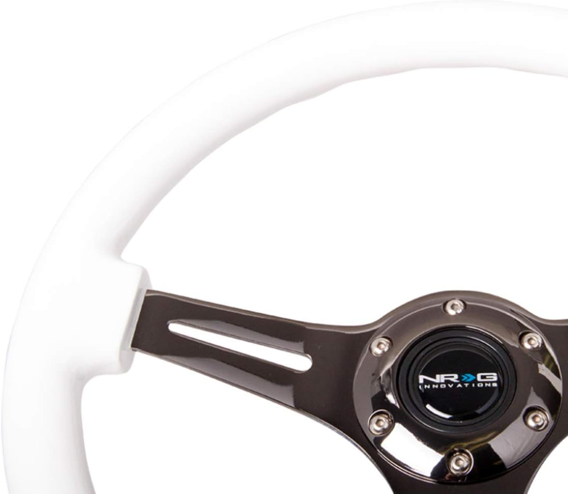 NRG Innovations NRG-ST-015BK-WT Steering Wheel - 350mm - 25mm Deep Configuration, Classic Wood Grain Wheel 3 Black Spokes - Classic White Paint Grip with Black Center