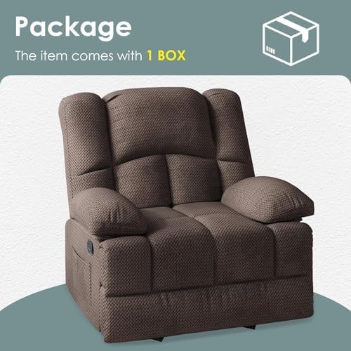 Oversized Rocker Recliner Chair, Wide Manual Recliner with Adjustable Backrest & Footrest, Comfortable Rocking Reclining Sofa for Living Room & Bedroom, Chocolate