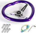 W-Power,13.5' Universal 343mm 6 Bolt Hole 3-Inche Deep Dish Aluminum Polished Heart-Shaped with Wood Grip Steering Wheel, Black Horn Button JDM Euro VIP Style, 3-Spoke (Purple)