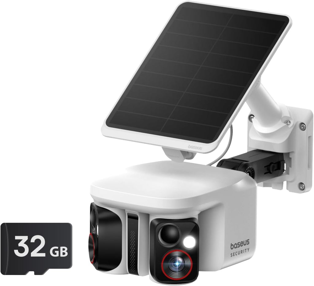 Baseus X1 Pro Dual-Tracking Solar Security Camera Outdoor Wireless, Supports up to 512GB, Dual 3K AI Cameras, 300° Pan, Color Night Vision, 8× Zoom, IP65, No Subscription with 32GB Card
