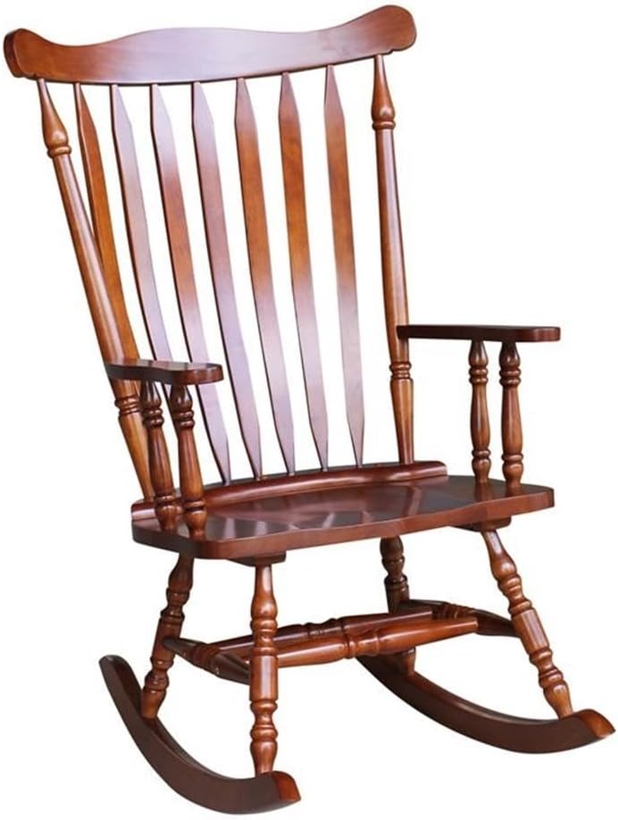 Pemberly Row Solid Wood Rocking Chair, Soft Cherry Finish, 44.5' H x 28' W x 36' D, Traditional Design with Spindle Back, Turned Features, Easy Assembly, Indoor Living Room Seating