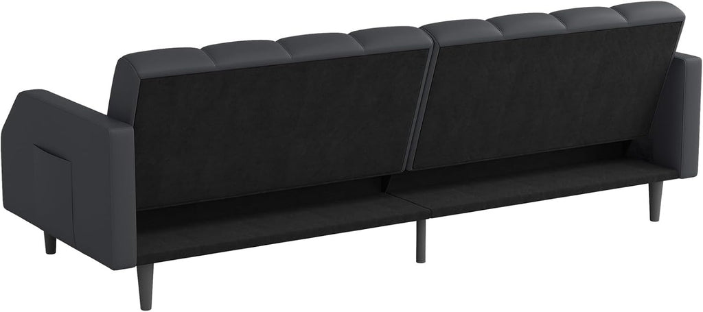COPIAE Faux Leather Sofa Bed, 78' Futon Sofa Bed, Adjustable Futon Set Backrest, Sleeper Sofa Couch, Modern Decor Love Seat Couches, Upholstered Couch for Living Room, Bedroom, Dark Gray