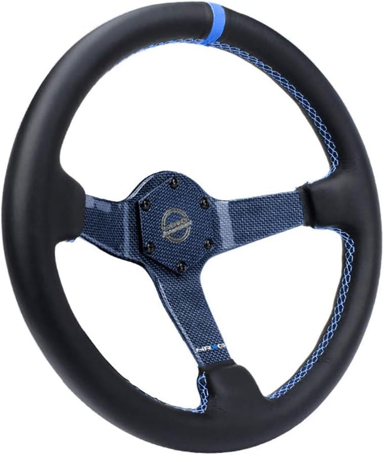 NRG Innovations NRG-RST-036CF-BL Carbon Fiber Steering Wheel 350mm Blue Carbon Fiber, Blue Stiching, Blue Center Mark, Leater