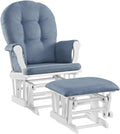 HomeStock Glider and Ottoman Set - Padded Arms, Storage Pockets, Metal Bearings White and Blue
